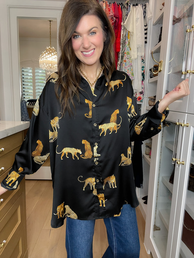 Golden Hour Cheetah Button Down in Black