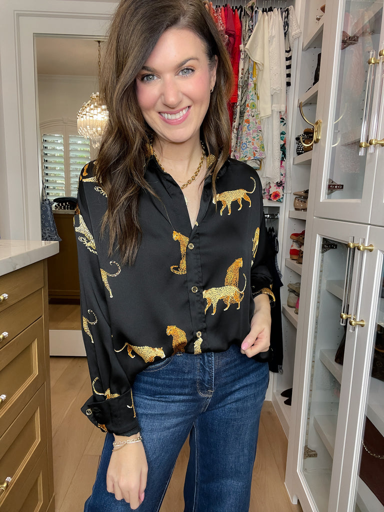 Golden Hour Cheetah Button Down in Black
