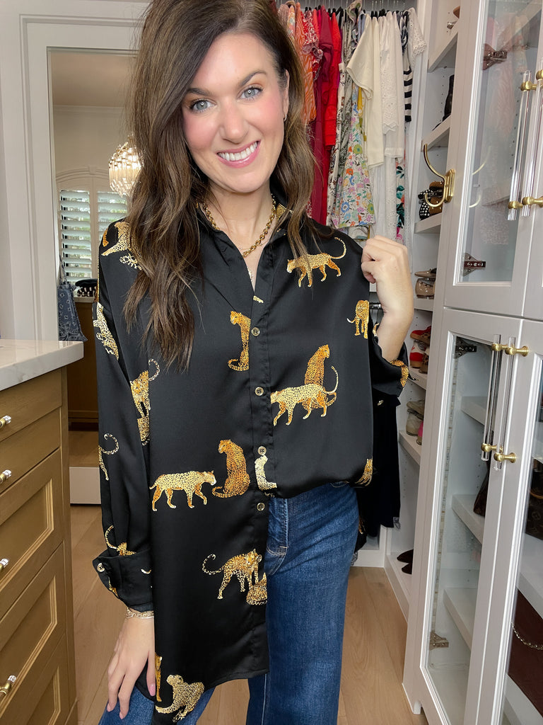 Golden Hour Cheetah Button Down in Black