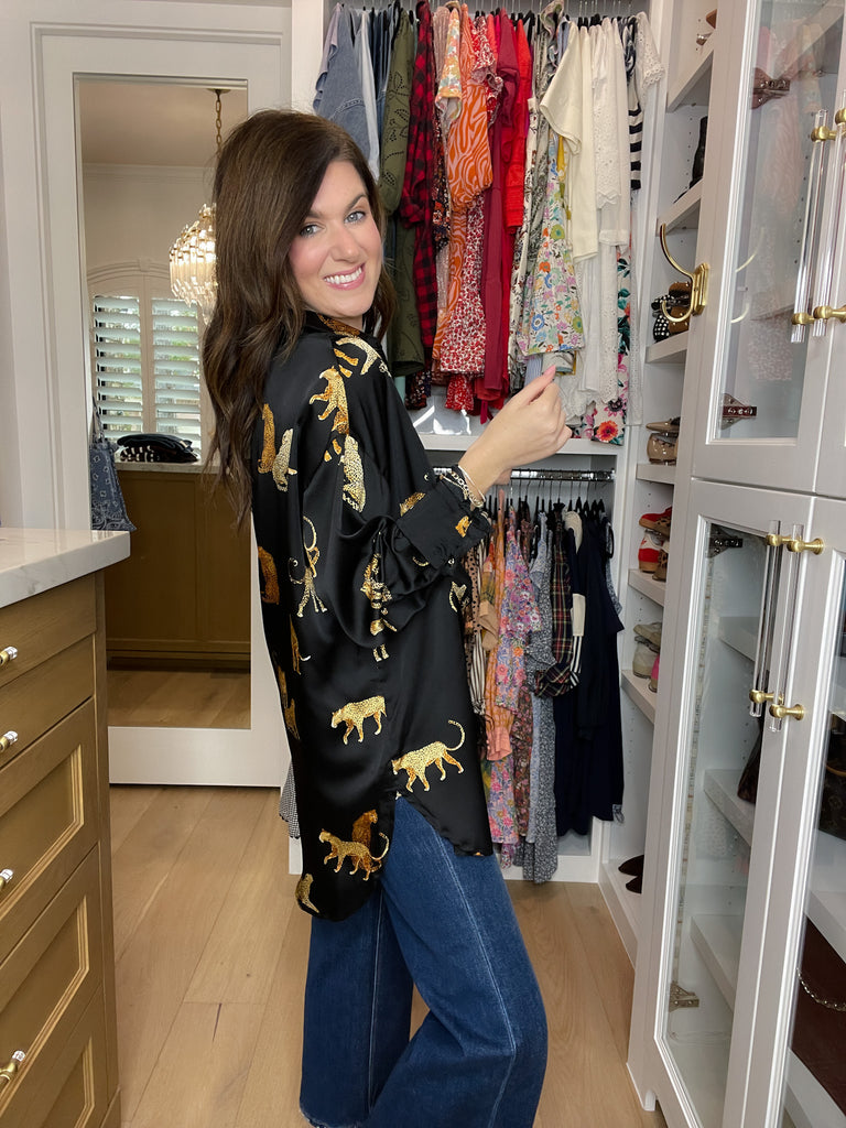 Golden Hour Cheetah Button Down in Black