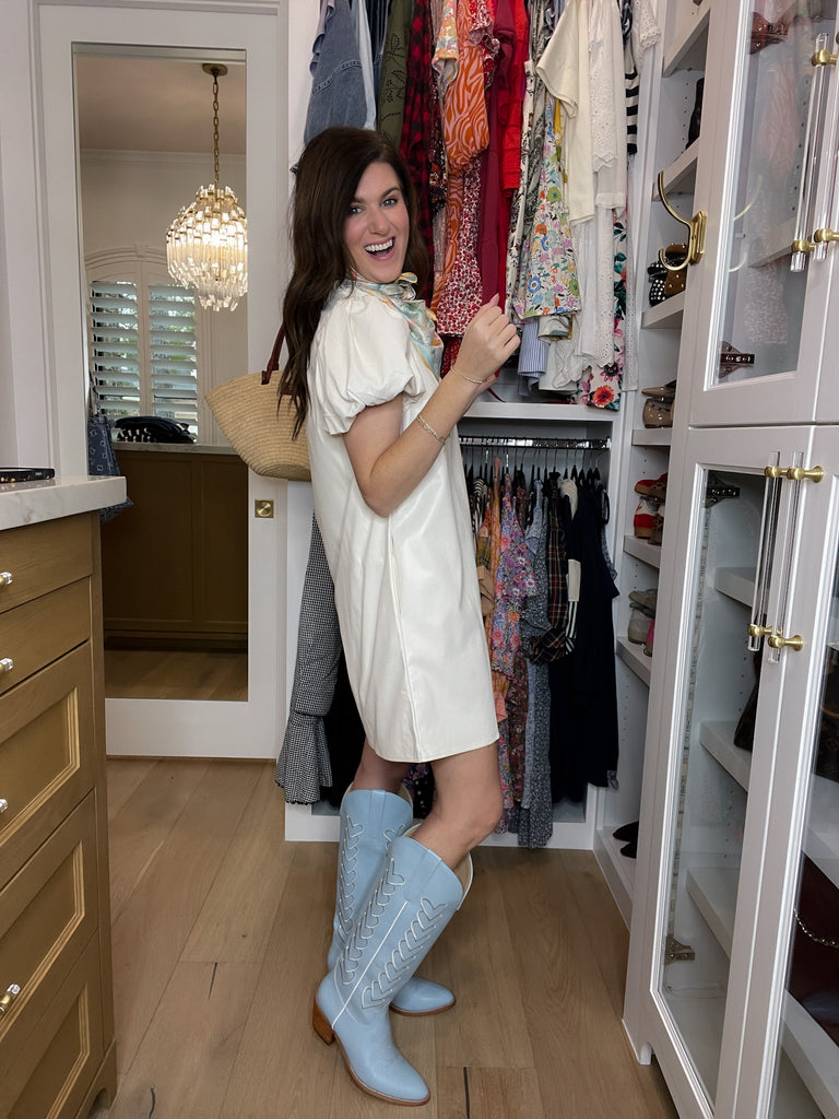 Talulah Leather Puff Sleeve Dress in Cream