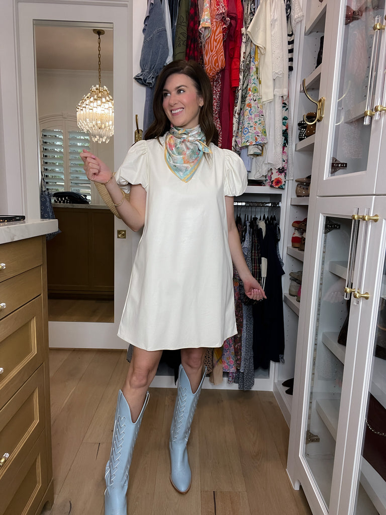 Talulah Leather Puff Sleeve Dress in Cream