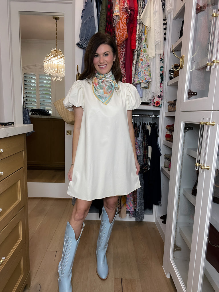 Talulah Leather Puff Sleeve Dress in Cream