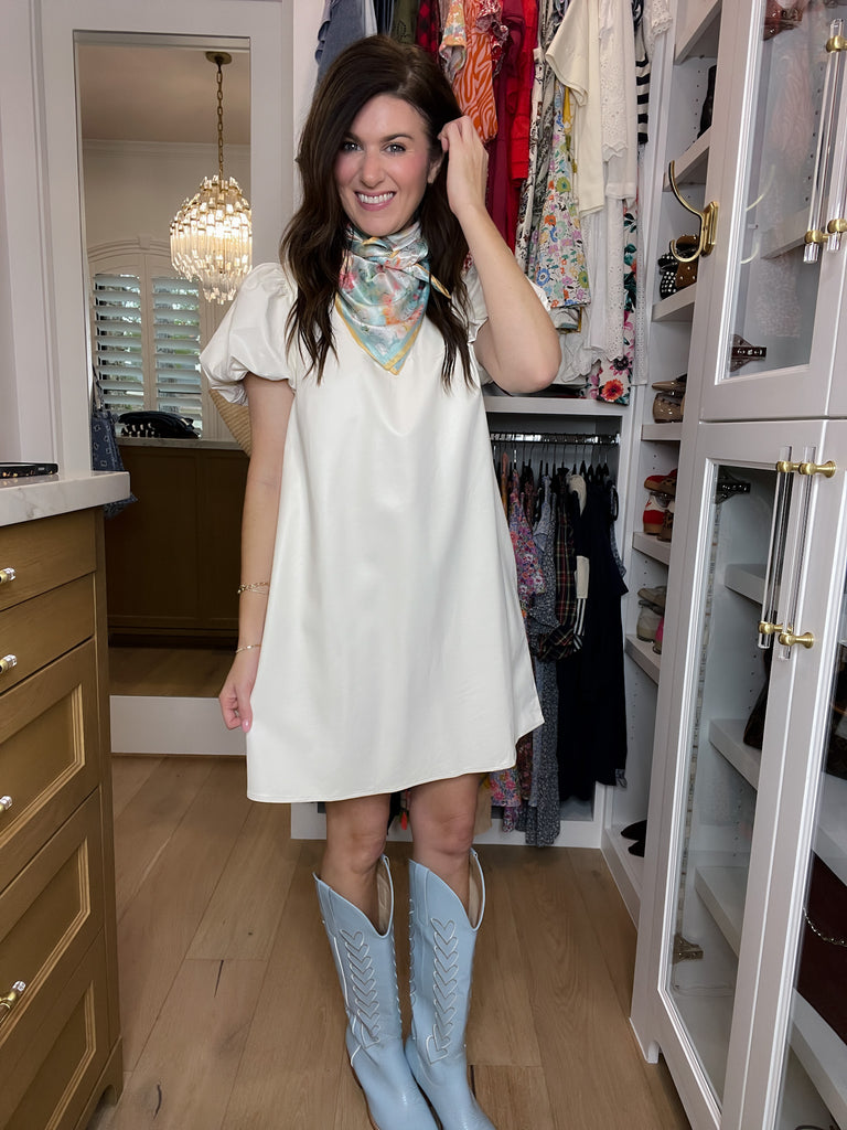 Talulah Leather Puff Sleeve Dress in Cream