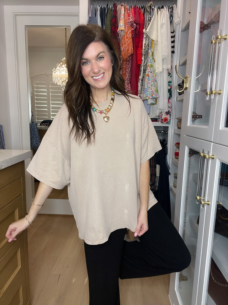 Endless Ease Oversized Tee in Taupe