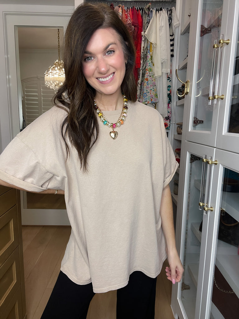 Endless Ease Oversized Tee in Taupe