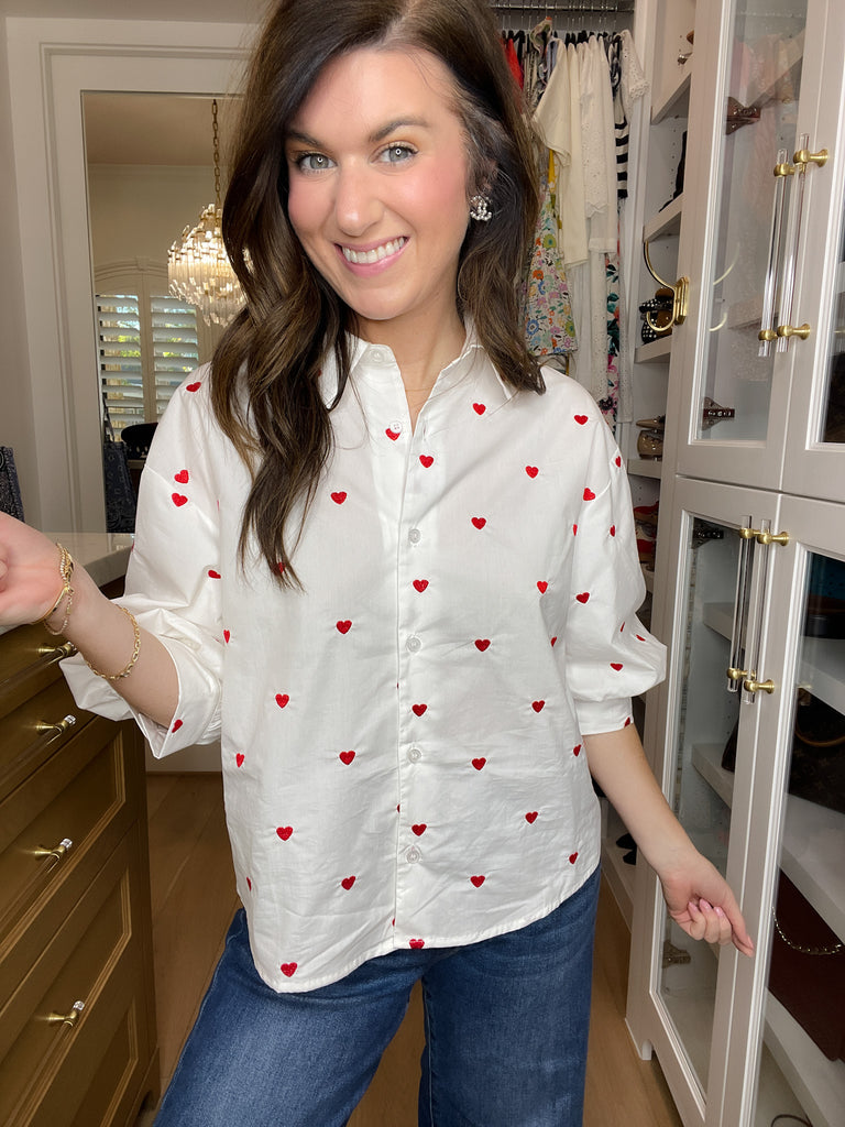 Love Note Button Down in White