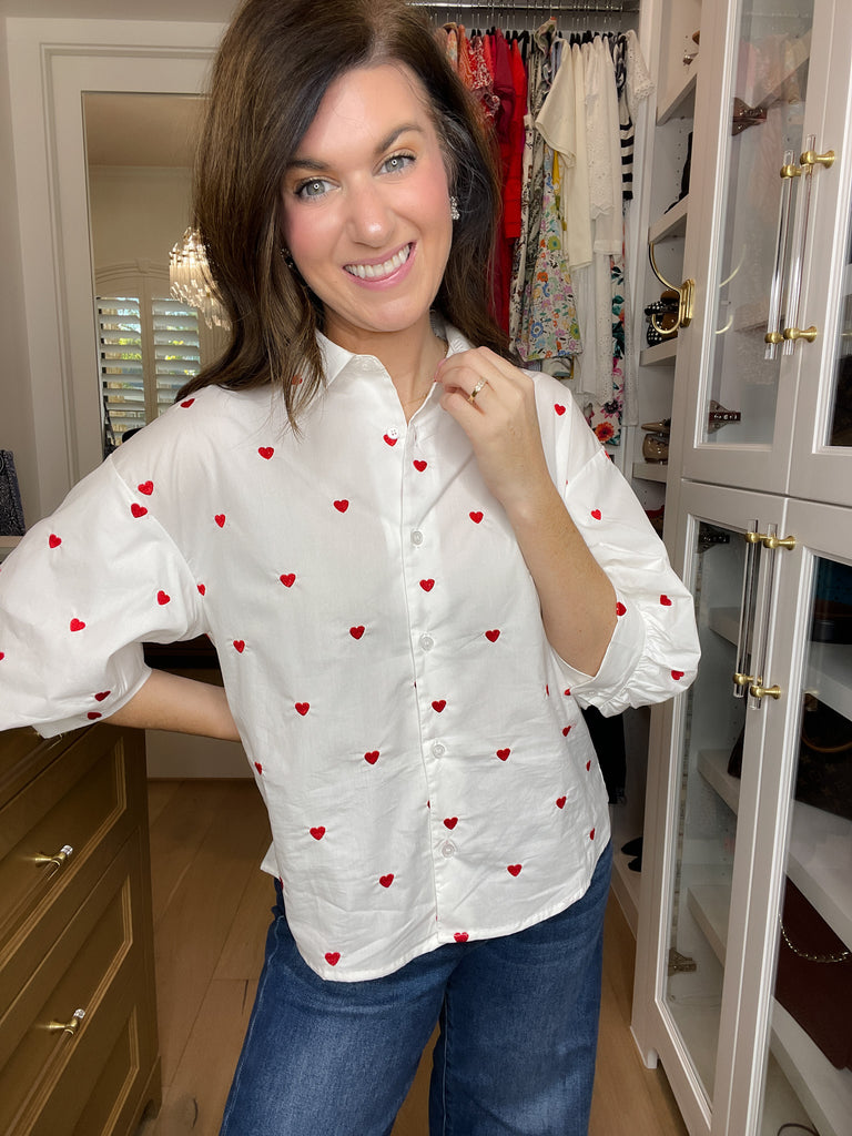 Love Note Button Down in White