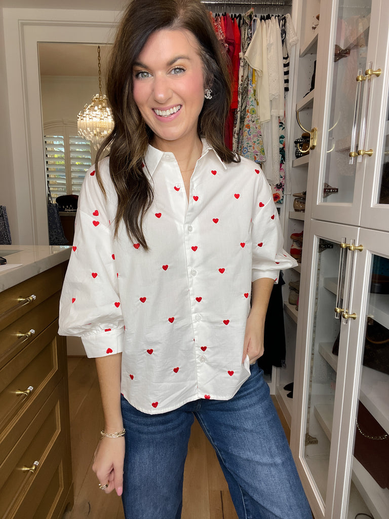 Love Note Button Down in White