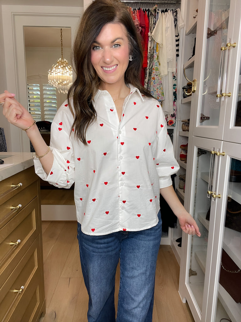 Love Note Button Down in White