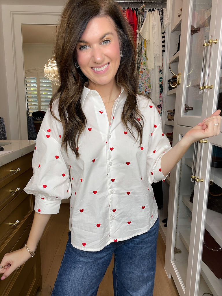 Love Note Button Down in White