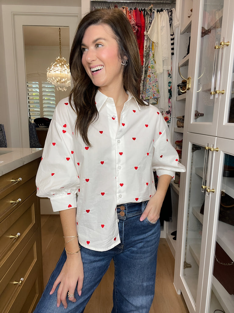 Love Note Button Down in White