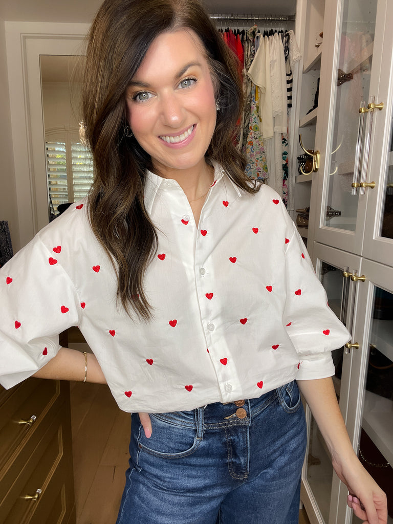 Love Note Button Down in White