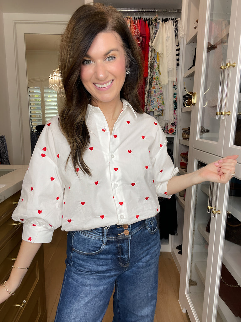 Love Note Button Down in White