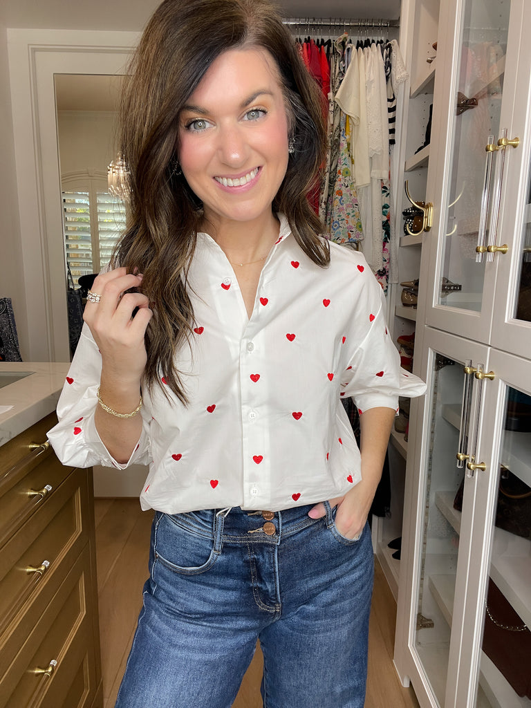 Love Note Button Down in White