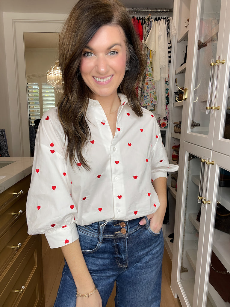 Love Note Button Down in White