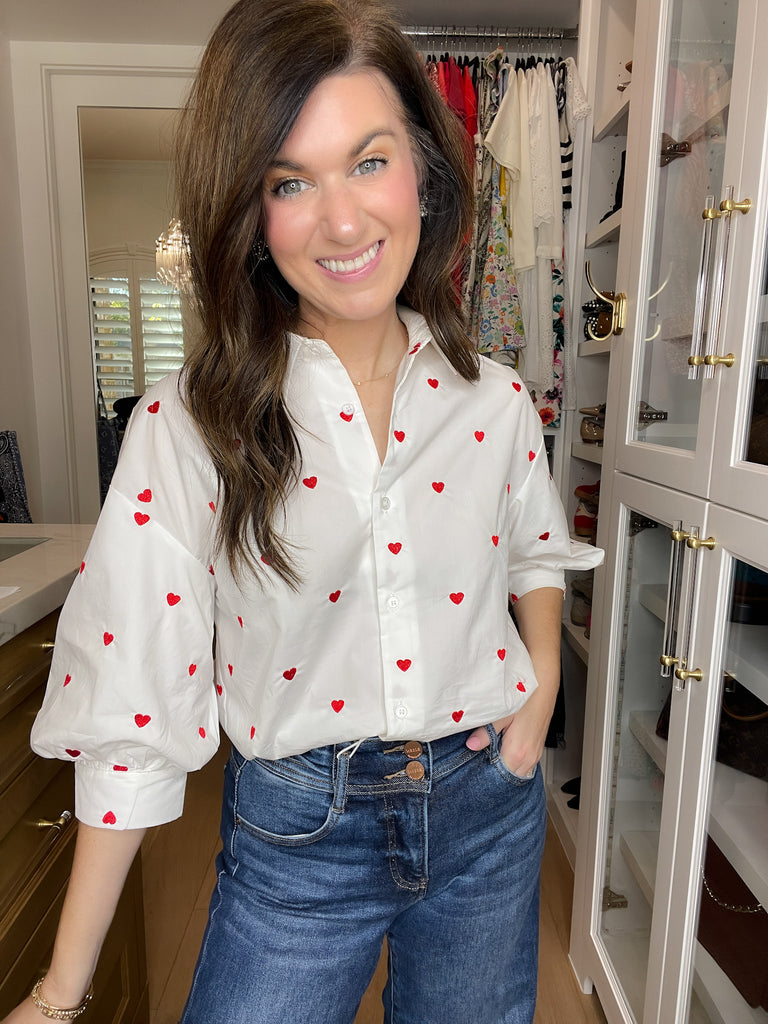 Love Note Button Down in White