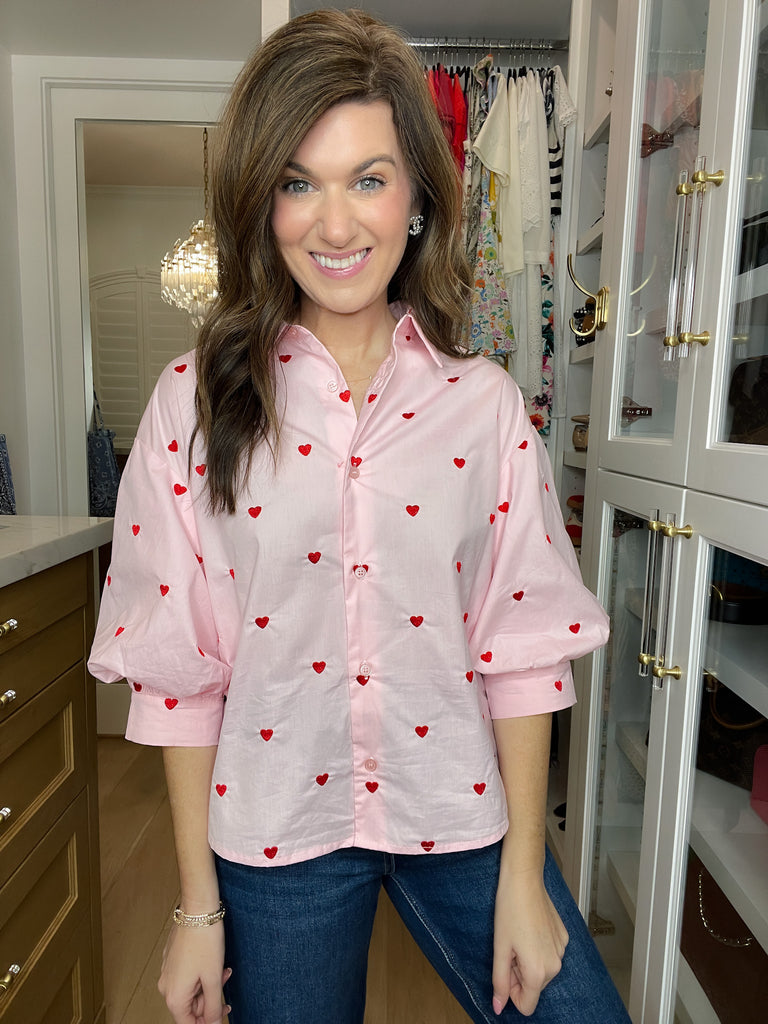 Love Note Button Down in Pink