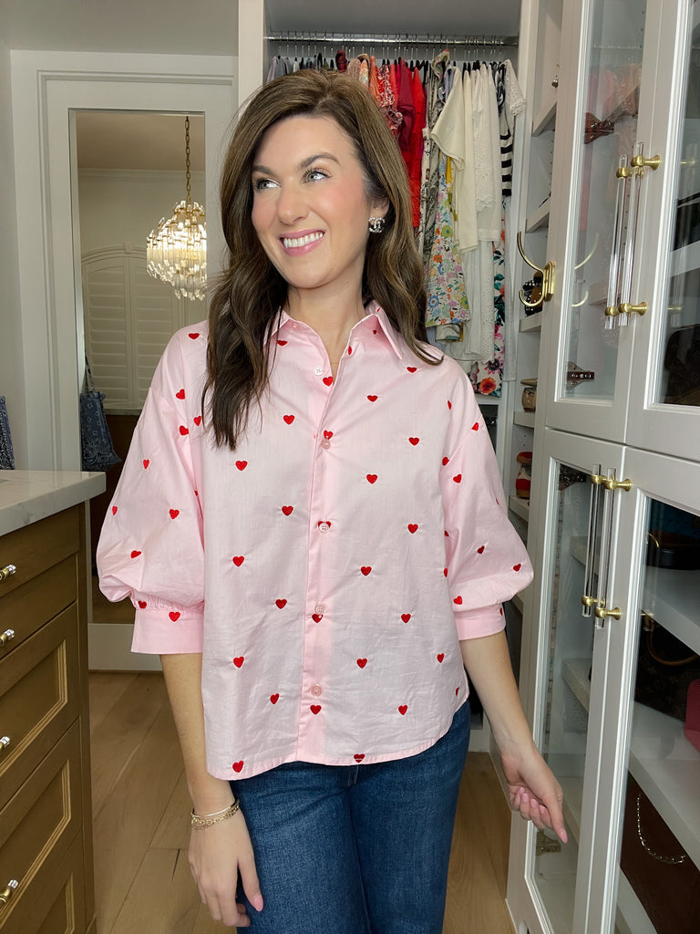 Love Note Button Down in Pink