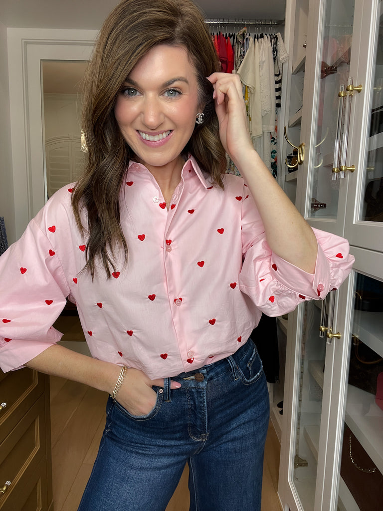 Love Note Button Down in Pink