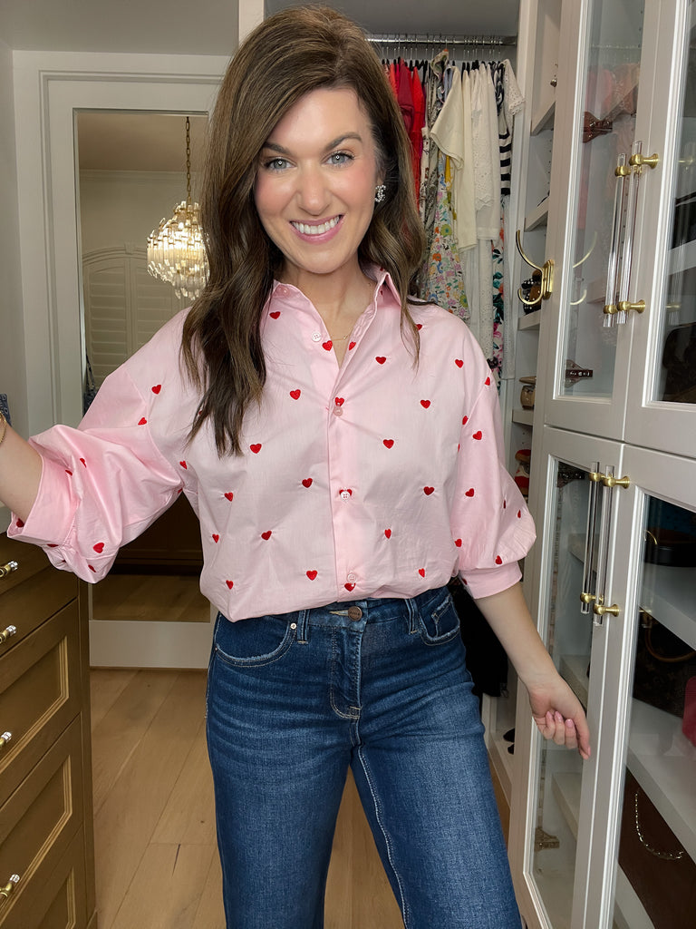 Love Note Button Down in Pink