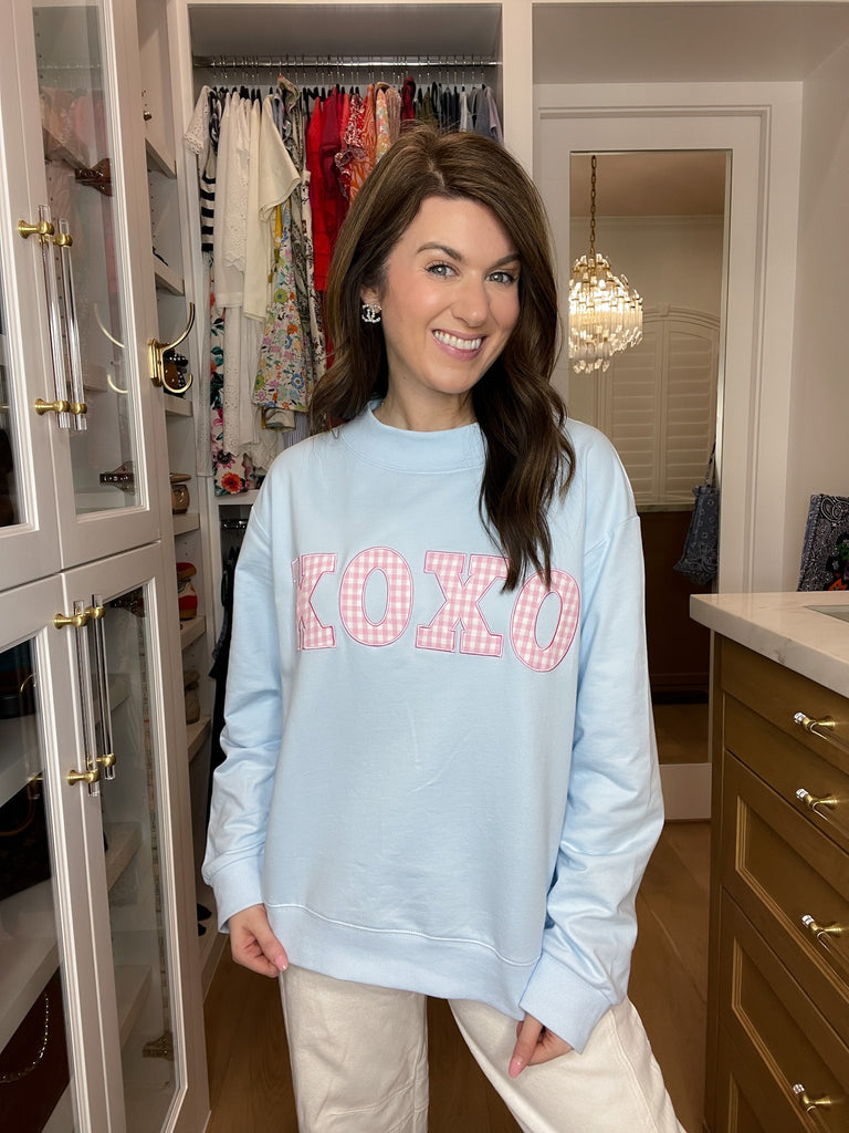 XOXO Gingham Mock Neck Pullover in Blue
