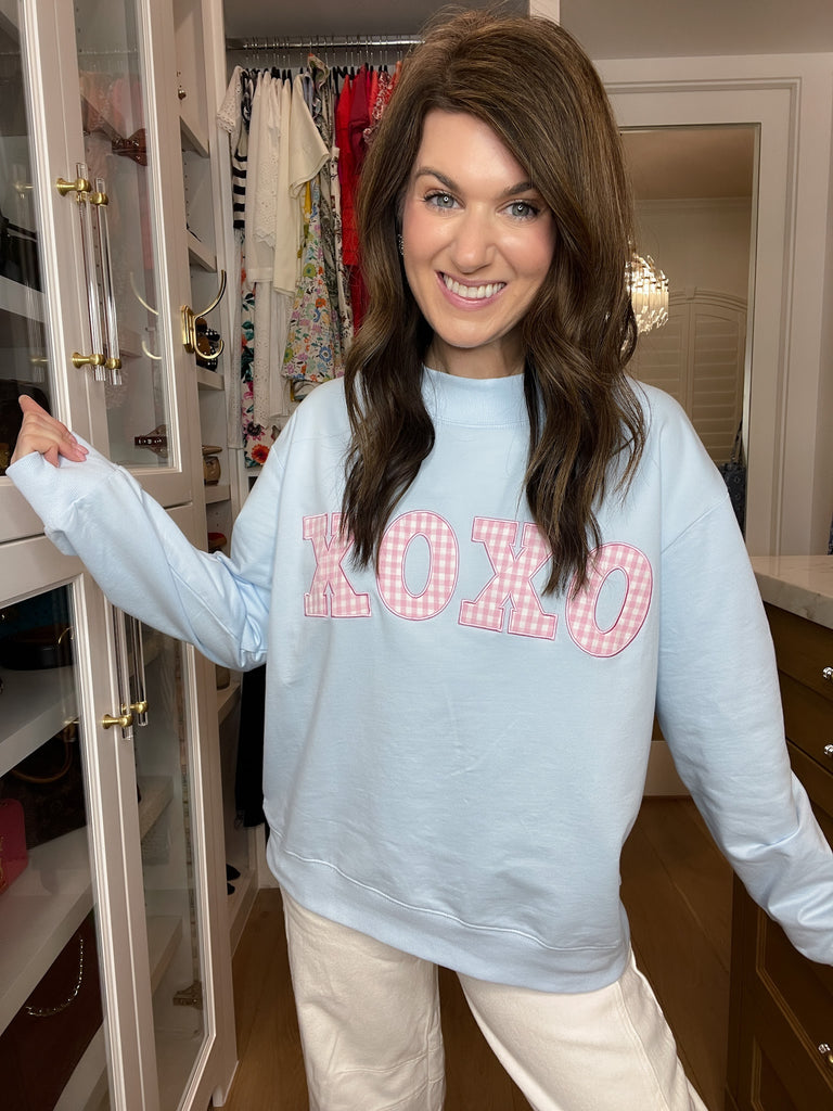 XOXO Gingham Mock Neck Pullover in Blue