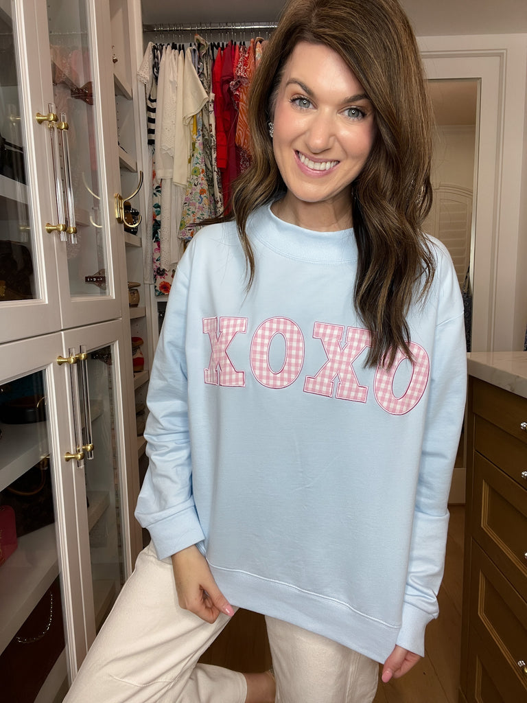 XOXO Gingham Mock Neck Pullover in Blue