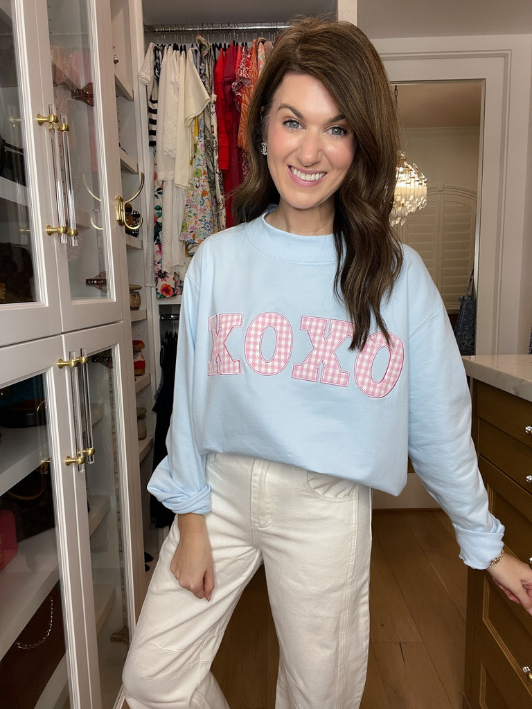 XOXO Gingham Mock Neck Pullover in Blue