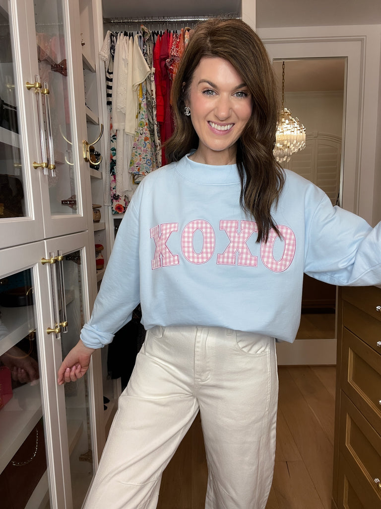 XOXO Gingham Mock Neck Pullover in Blue