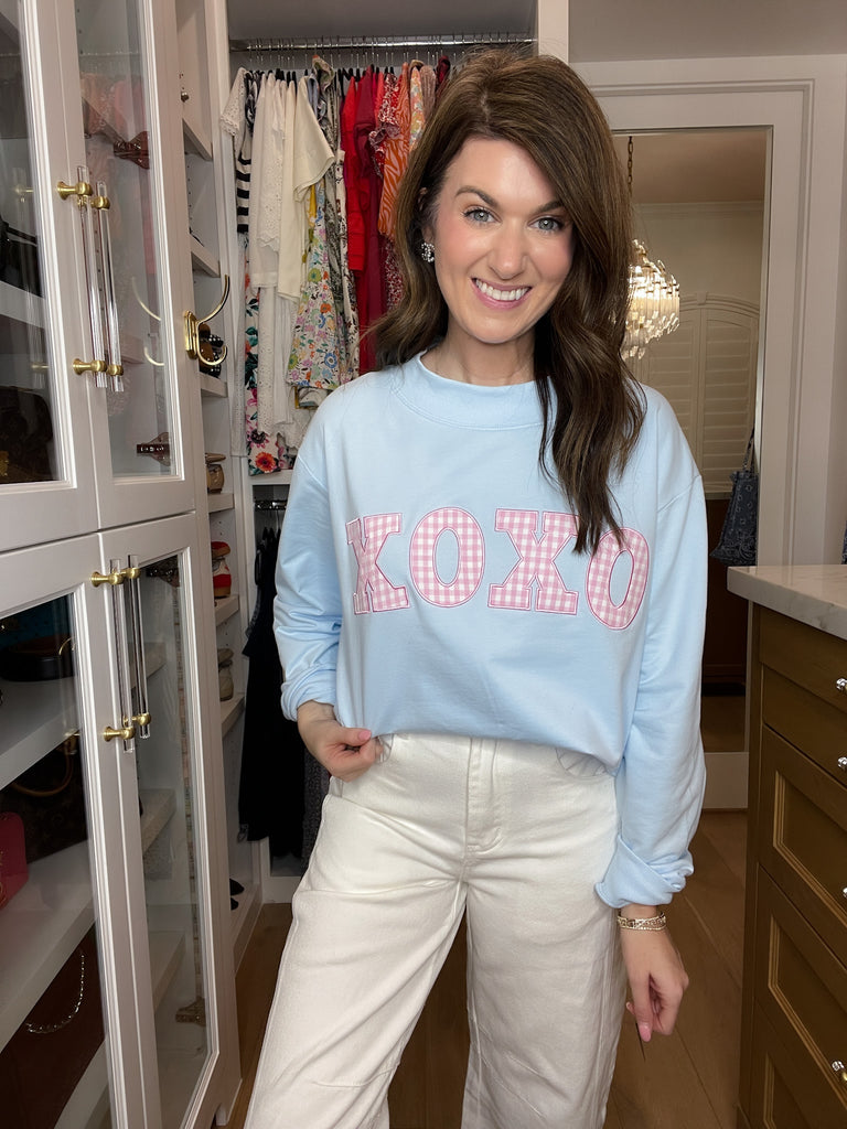 XOXO Gingham Mock Neck Pullover in Blue