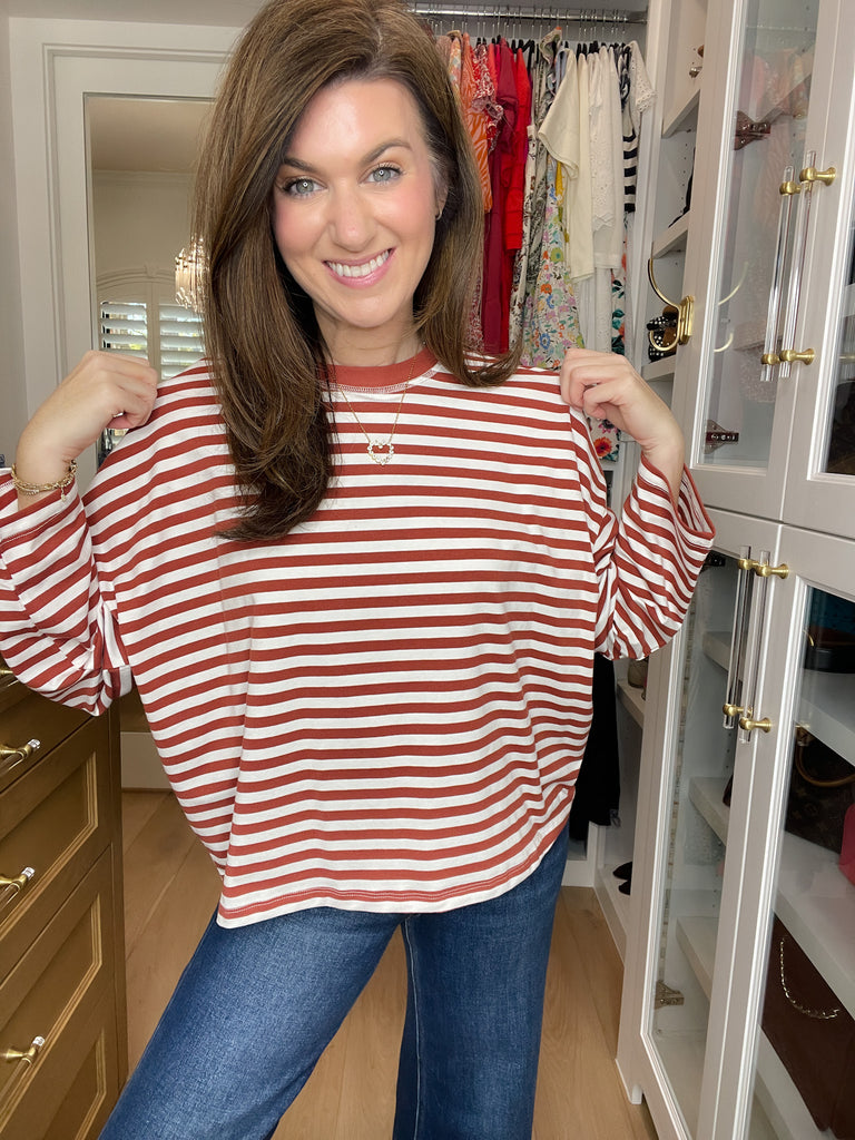 Timeless Lines Striped Tee in Rust