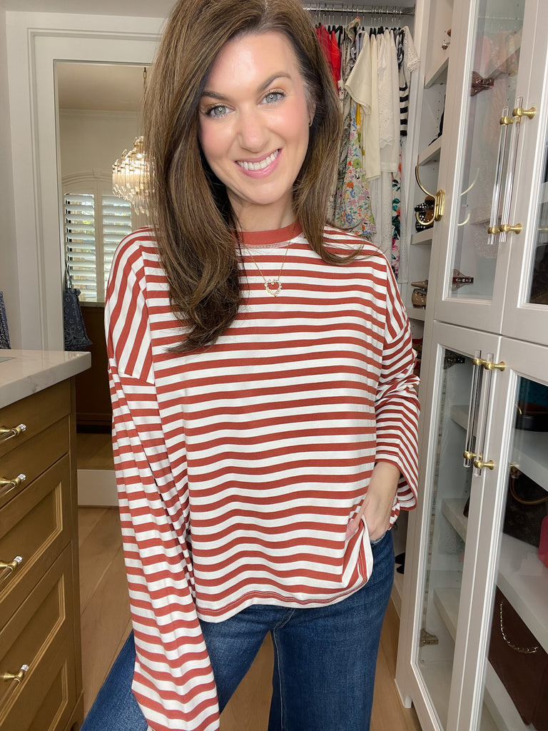 Timeless Lines Striped Tee in Rust