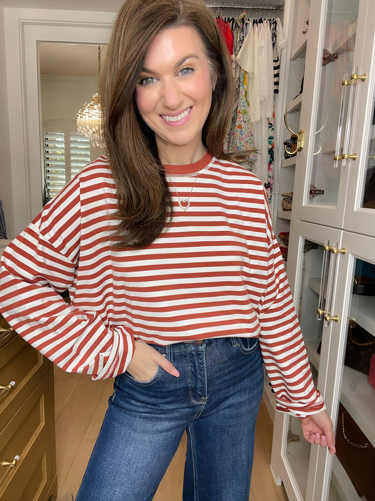 Timeless Lines Striped Tee in Rust