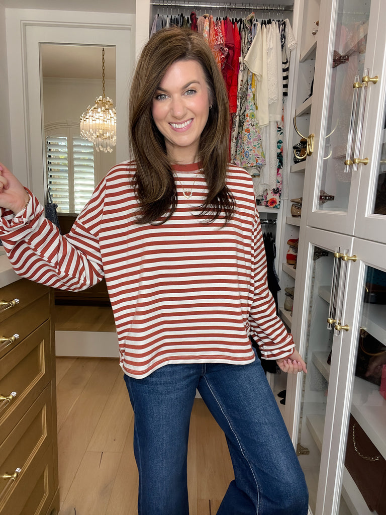 Timeless Lines Striped Tee in Rust