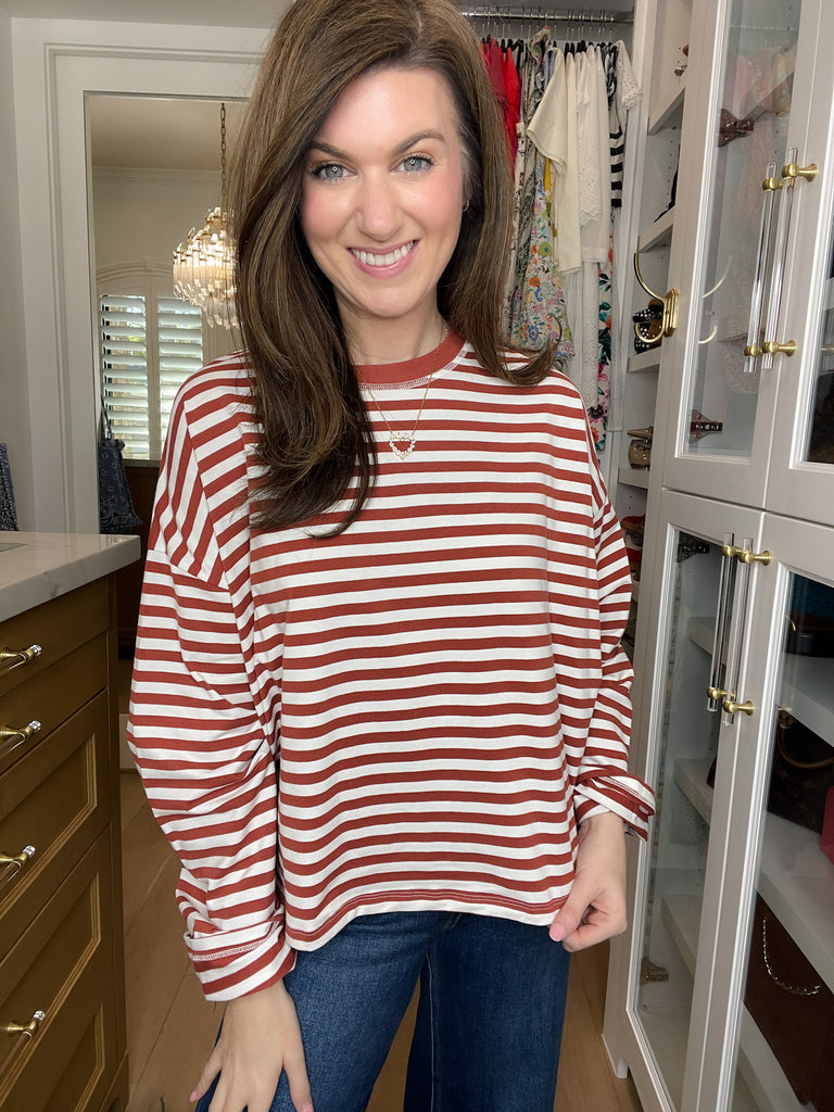 Timeless Lines Striped Tee in Rust