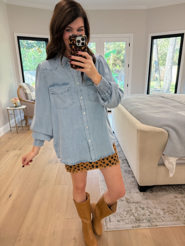 Always Grateful Denim Button Down