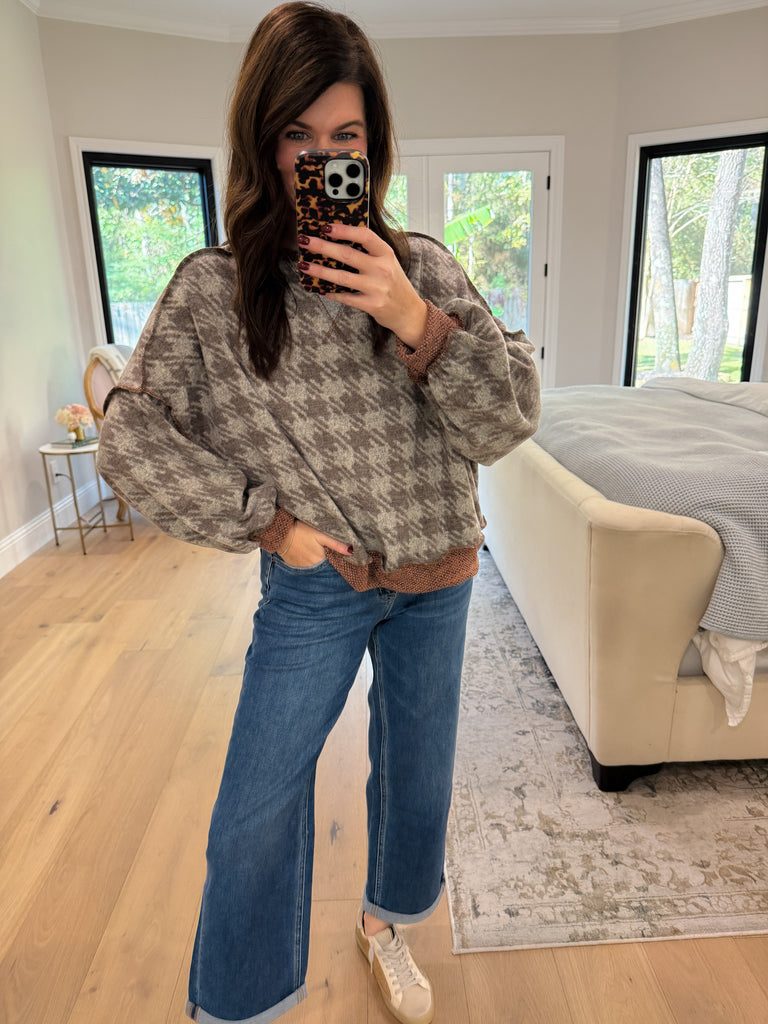 Comfy Cottage Houndstooth Pullover