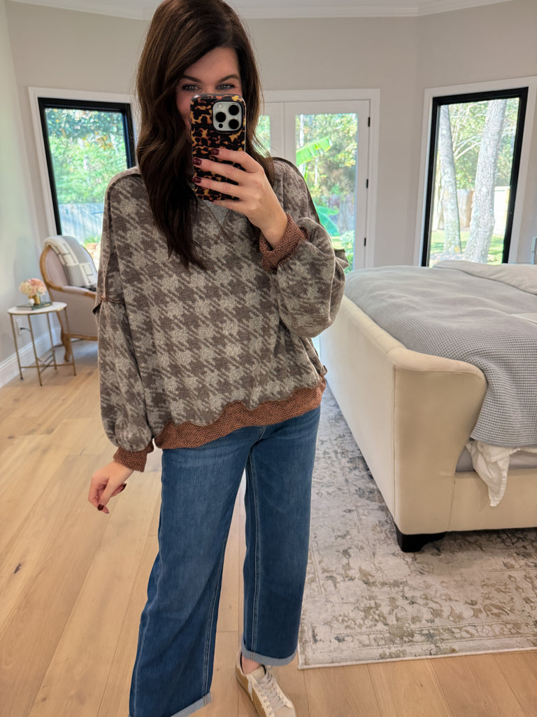 Comfy Cottage Houndstooth Pullover