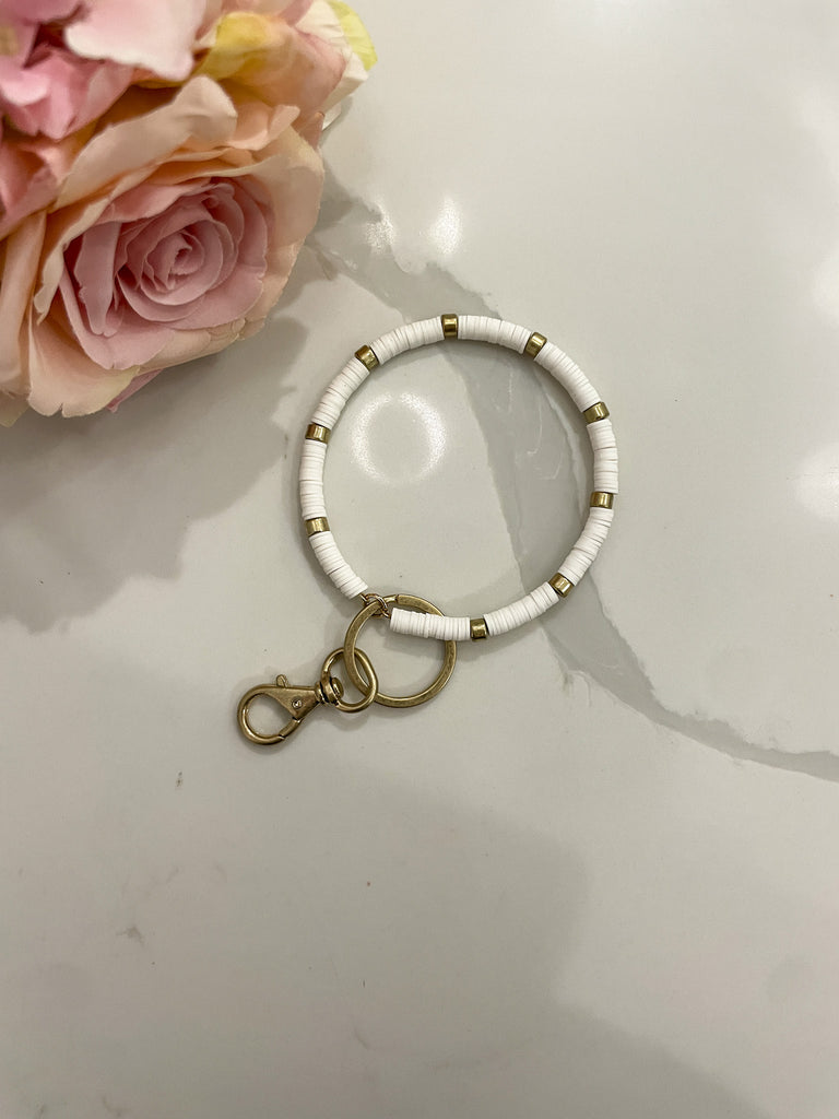 *BELLES & DOORBUSTER* Beaded Disc Key Ring in White *Final Sale*