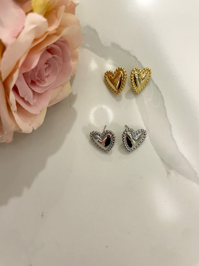 Beaded Heart Earrings in Gold or Silver *Final Sale*