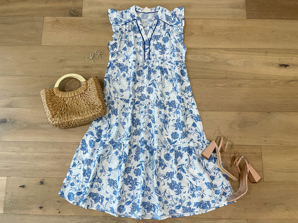 Blue Willow Tiered Midi Dress