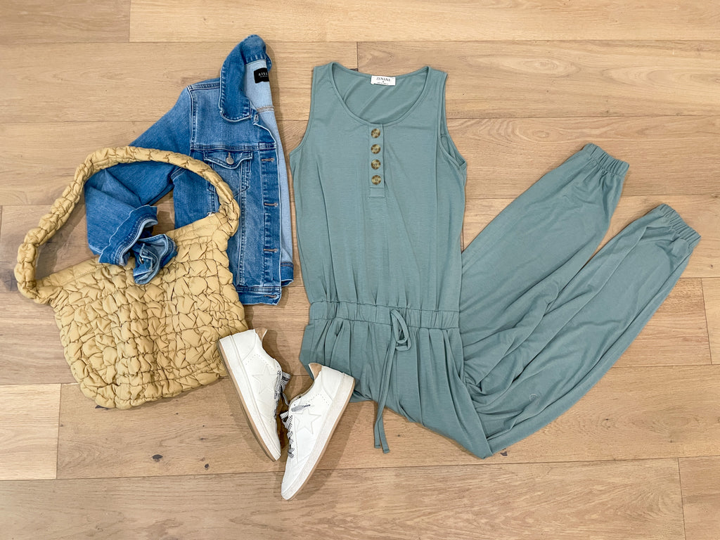 *BELLES & DOORBUSTER* Los Feliz Jumpsuit in Sage *Final Sale*