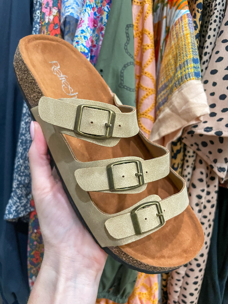 Leo Triple Strap Sandals in Taupe