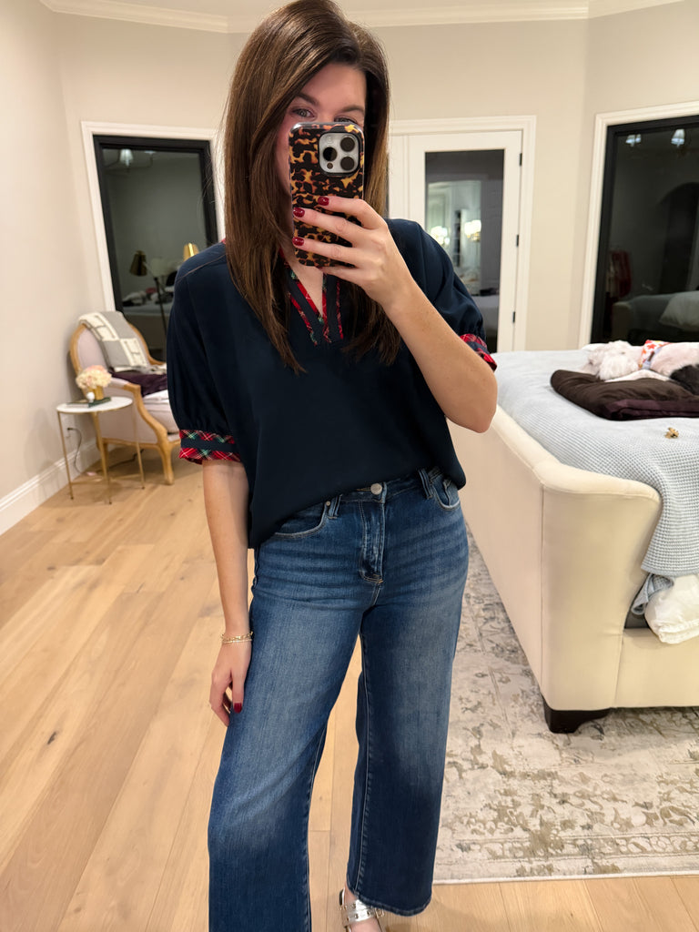 Tartan Touch Top in Navy