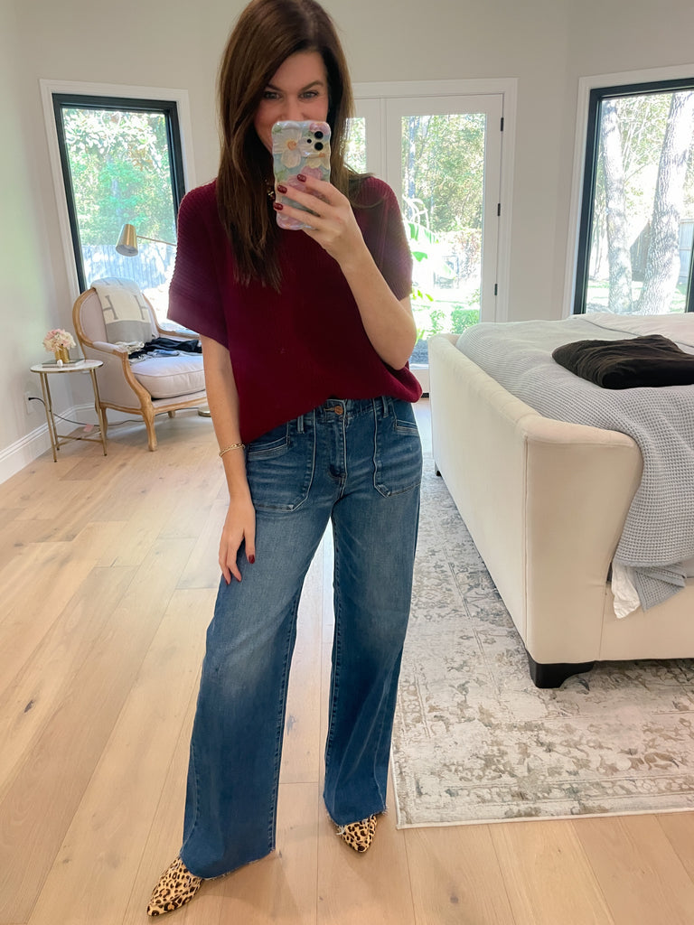 Cozy in the South Short Sleeve Sweater in Burgundy