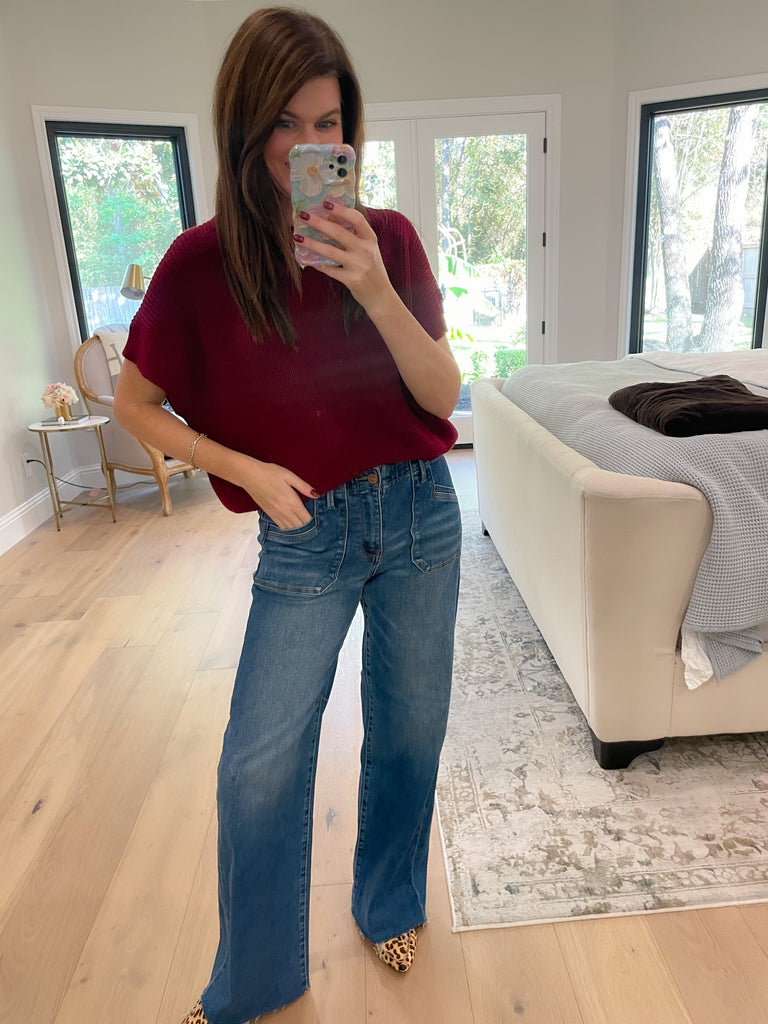 Cozy in the South Short Sleeve Sweater in Burgundy