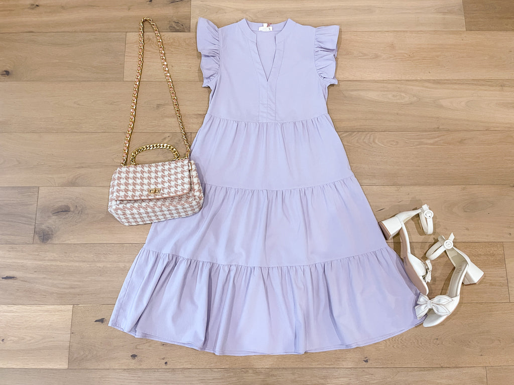 Poised and Pretty Midi Dress in Lavender