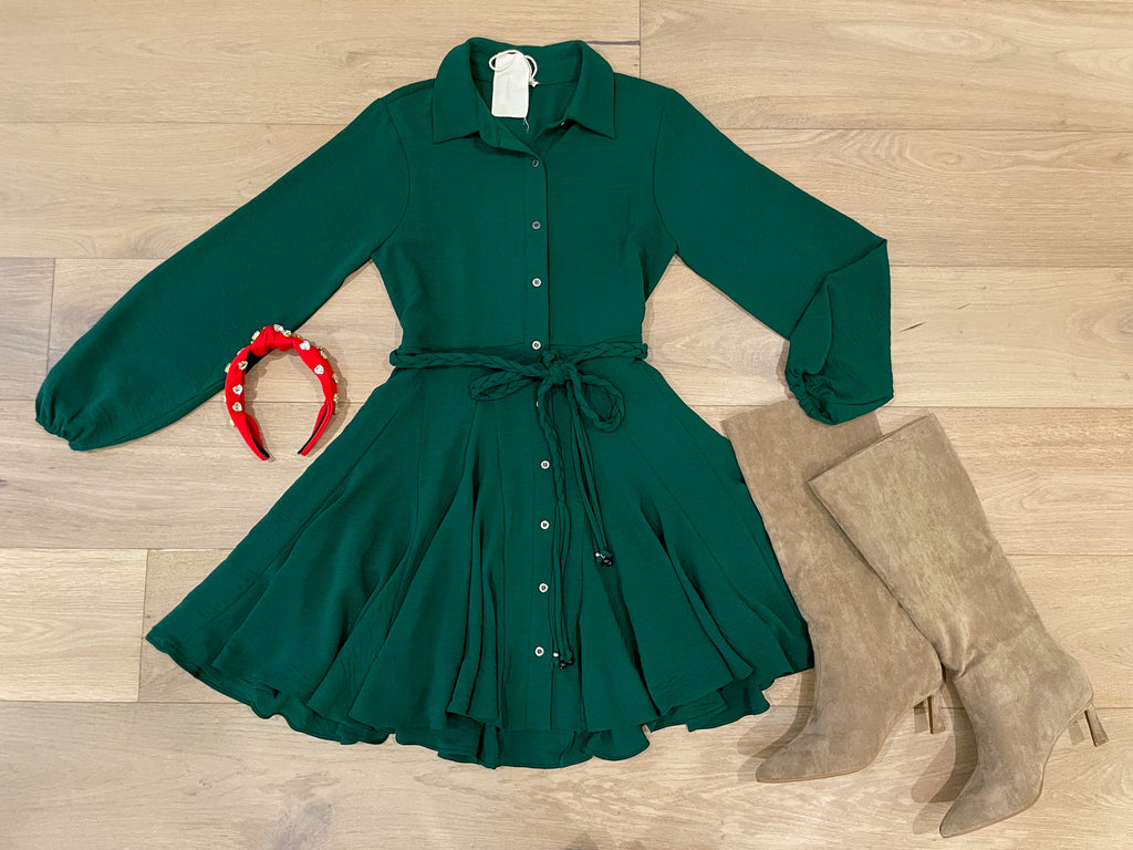 Perfect Balance Belted Dress in Hunter