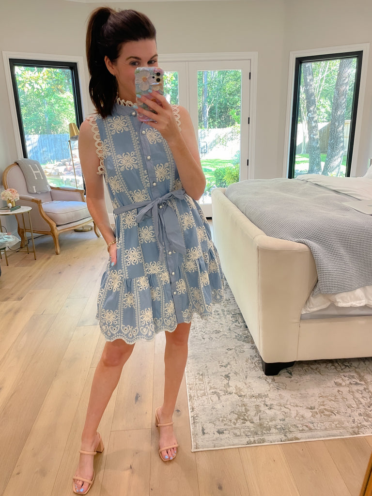 Sunlit Shoreline Embroidered Dress